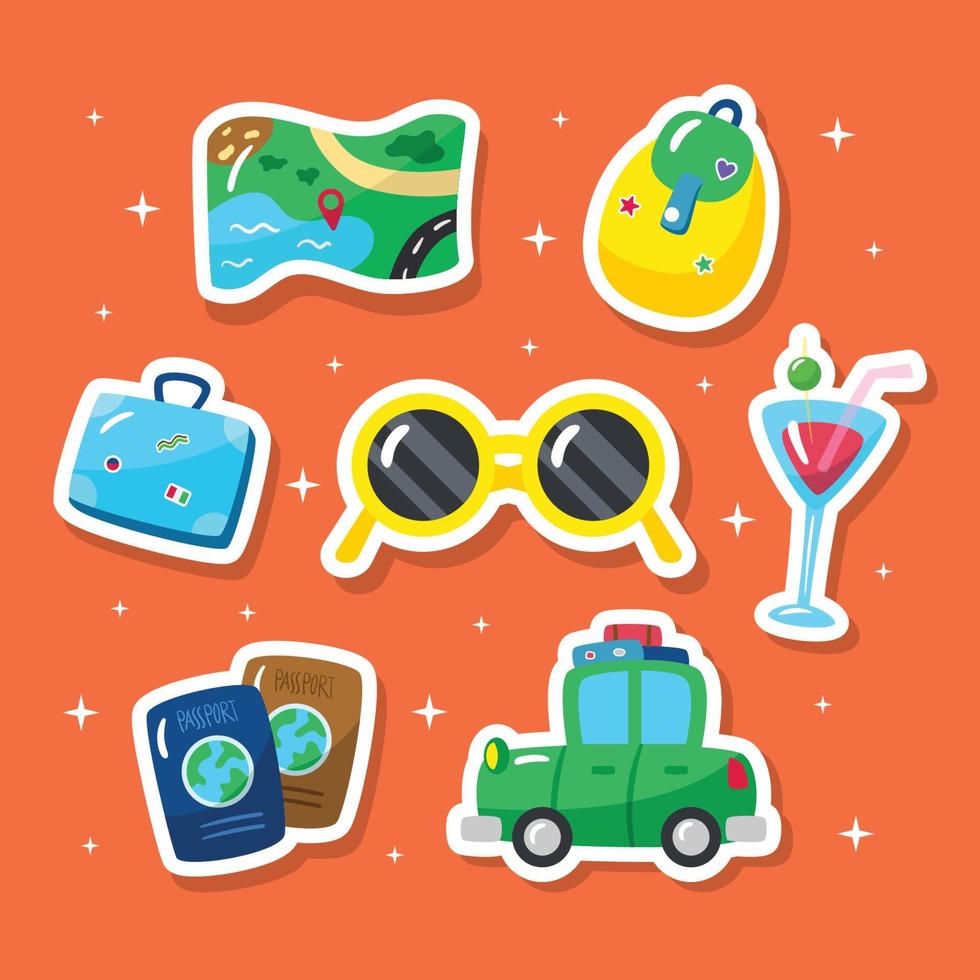 Cute Travel Element Sticker Pack vector