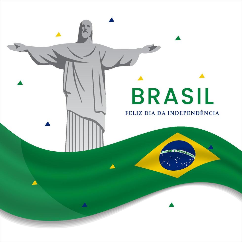 Brazil independence day illustration with artistic flag and statue with confetti vector
