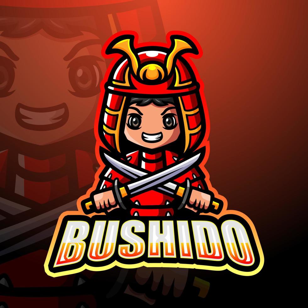 Bushido mascot esport logo design vector