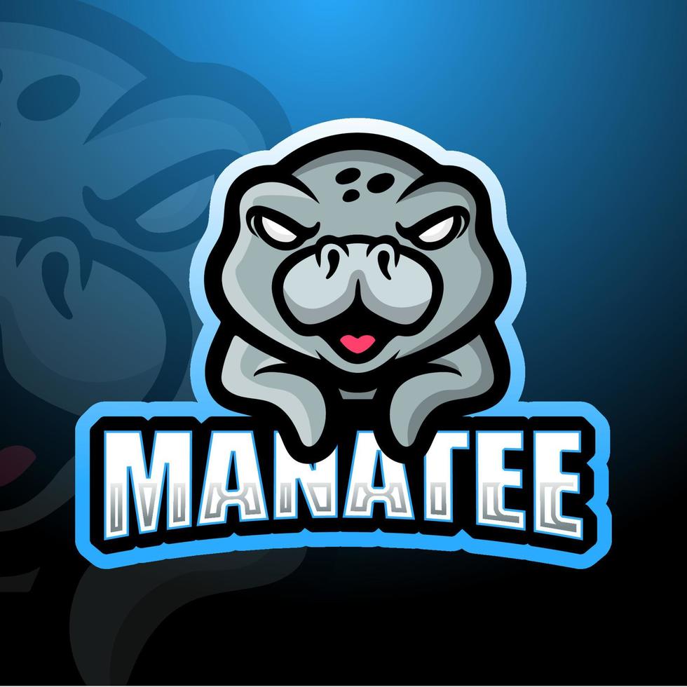 Manatee mascot esport logo design vector