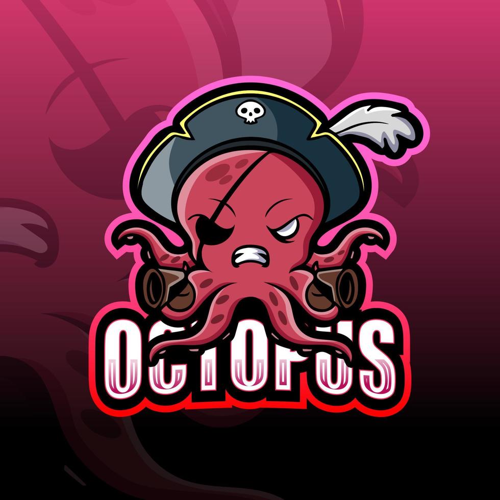 diseño de logotipo de esport de mascota de pulpo pirata vector