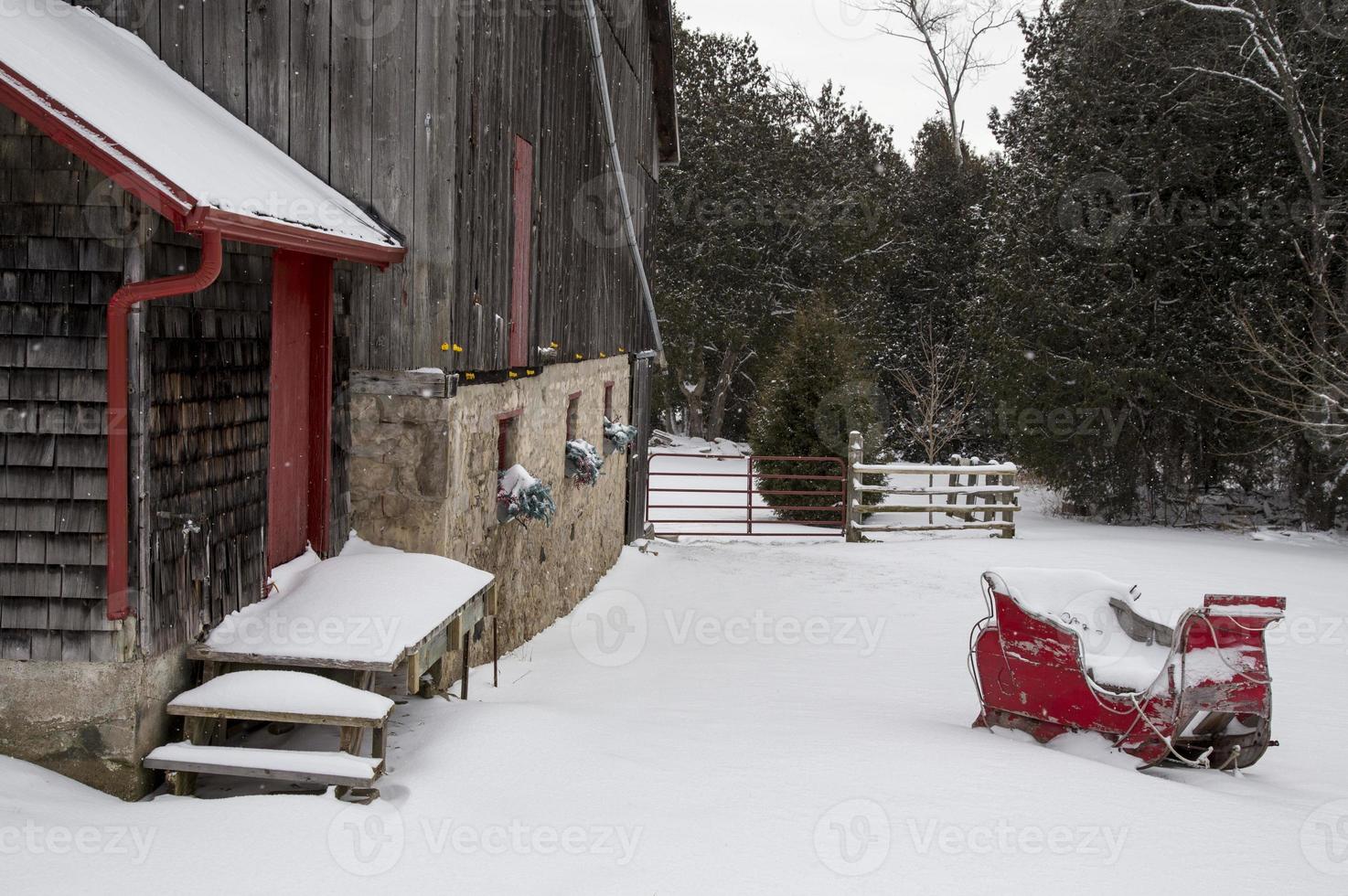 Old Vintage Barn and Sleigh photo