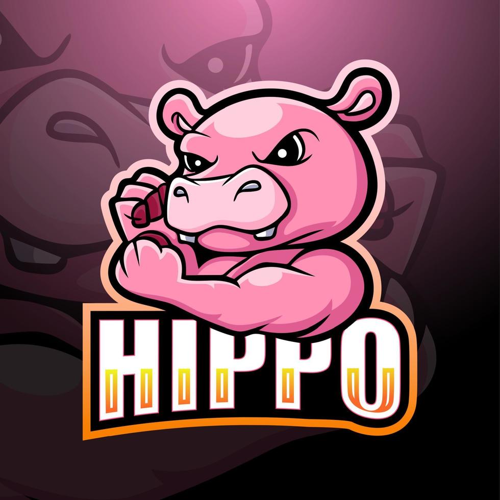 diseño de logotipo de esport de mascota de hipopótamo vector