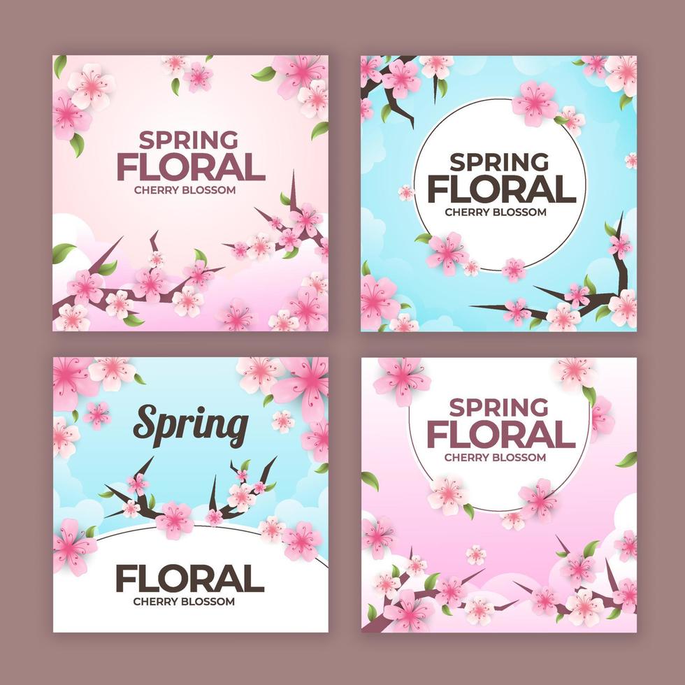 Spring Cherry Blossom Social Media Posts vector