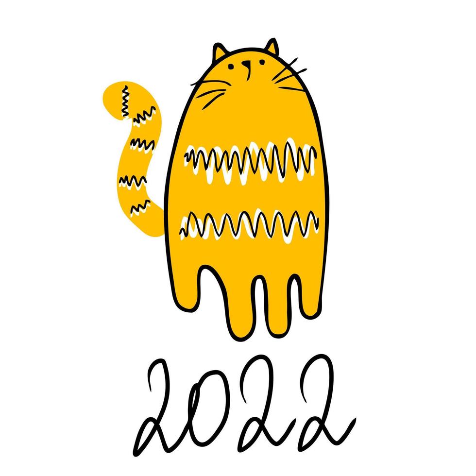 Tiger doodle 2022 character concept. Perfect for sticker, greeting card, poster, textile and print. vector