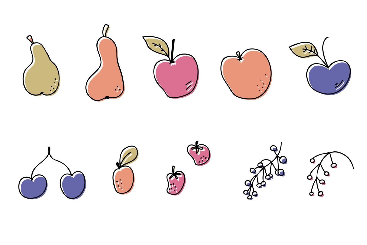 colección de iconos de frutas de cosecha dibujadas a mano. vector