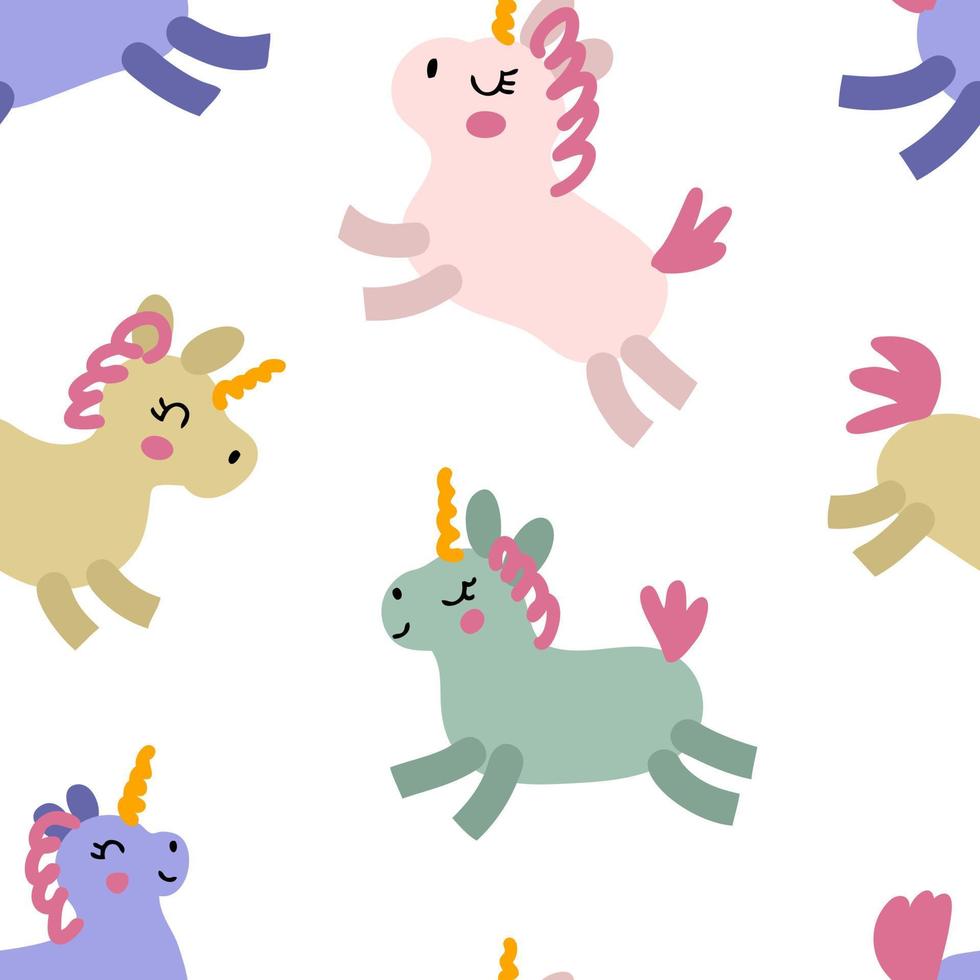 Hand drawn seamless pattern with colorful unicorns. vector