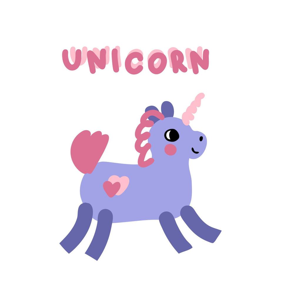 unicornio de ilustración vectorial dibujado a mano y texto. vector