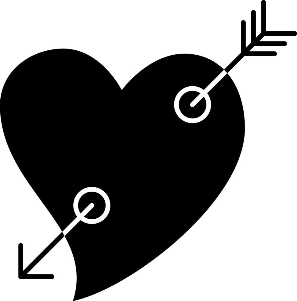 corazón con cupido flecha glifo icono vector
