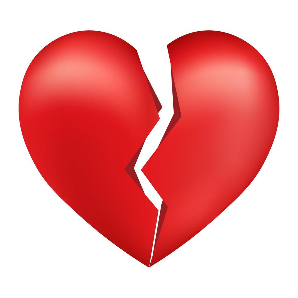 icono de corazón rojo roto volumétrico para st. día de San Valentín vector