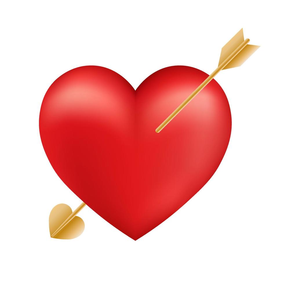 Volumetric shiny red heart icon with arrow for St. Valentines Day vector