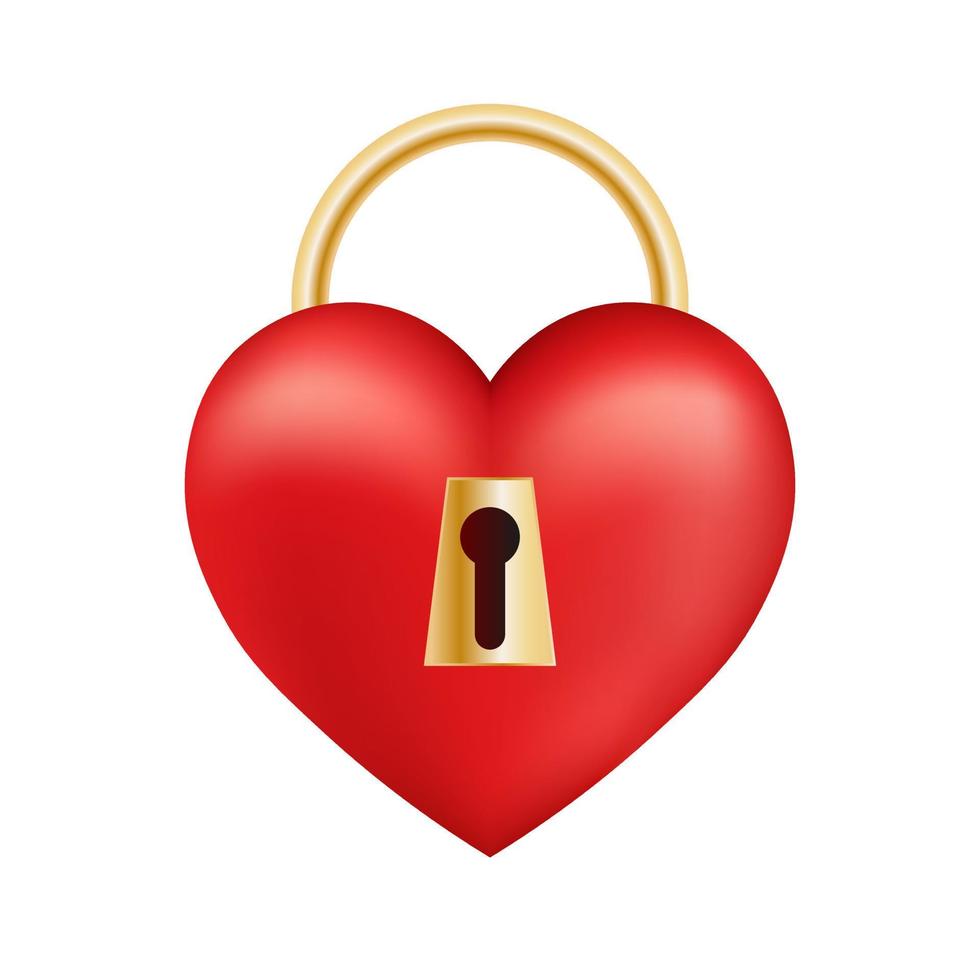 Volumetric shiny red heart with lock icon for St. Valentines Day vector