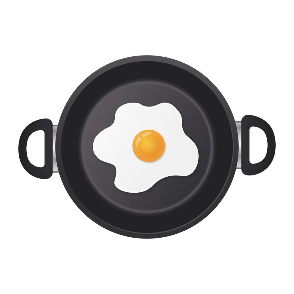 Realistic fried egg on pan in top view isolated on white background vector