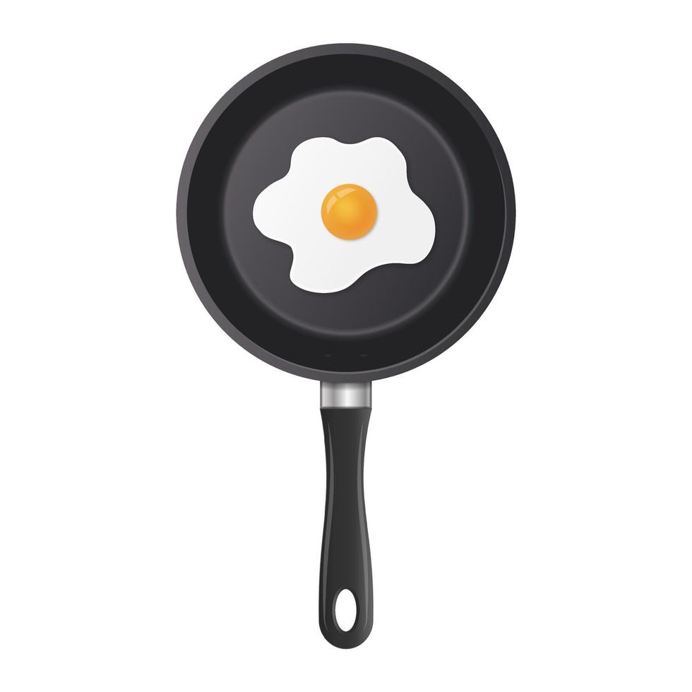 Realistic fried egg on frying pan in top view vector