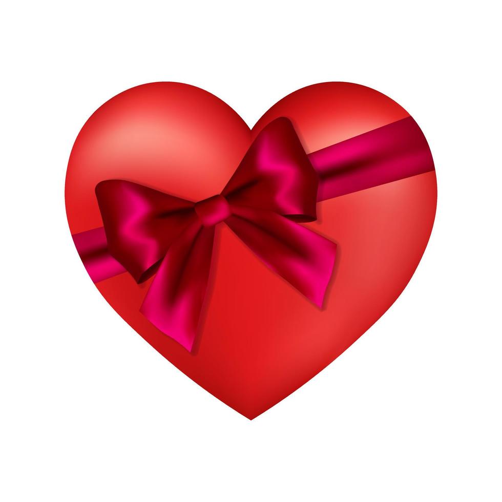 Volumetric shiny red heart icon with pink bow for St. Valentines Day vector