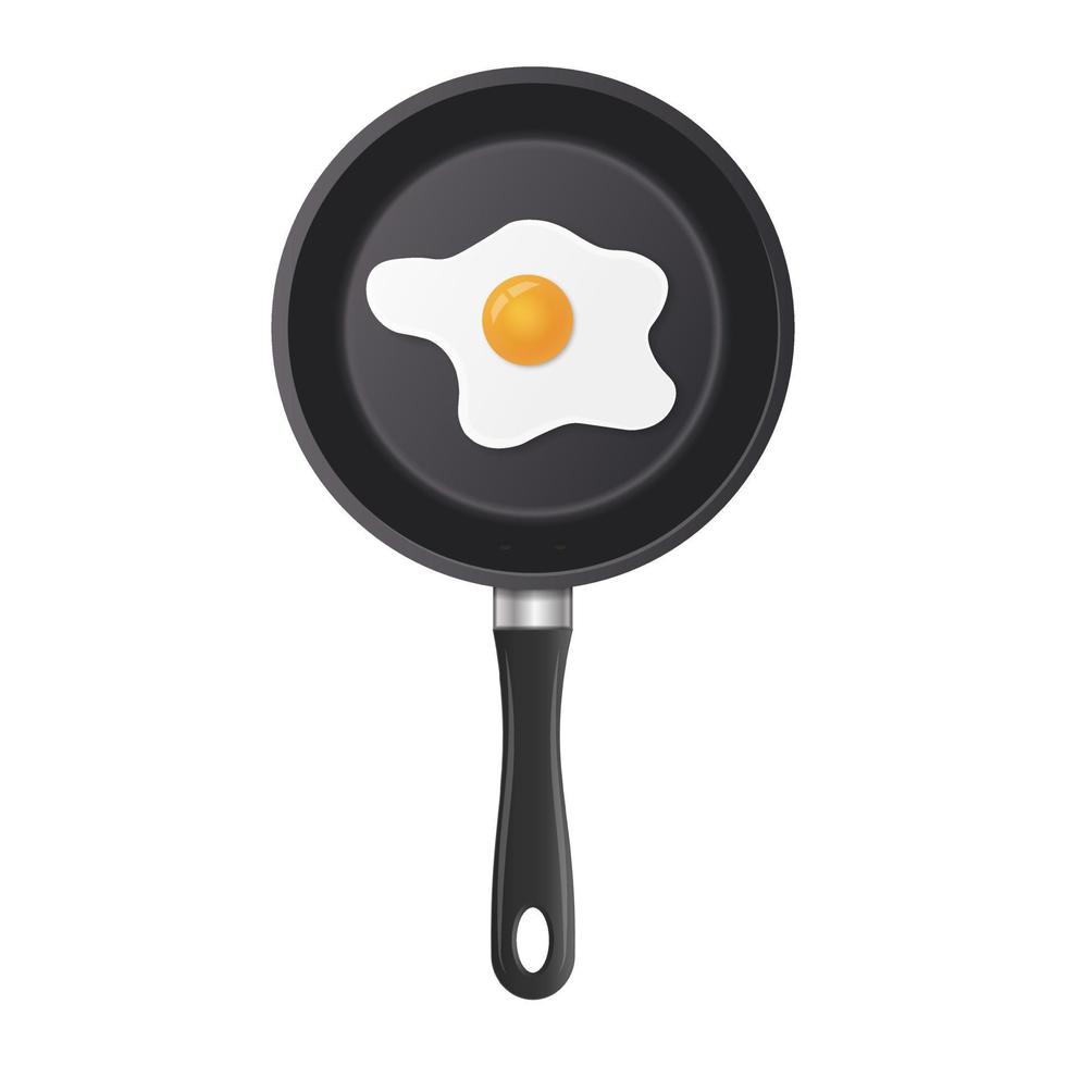 Realistic fried egg on frying pan in top view vector