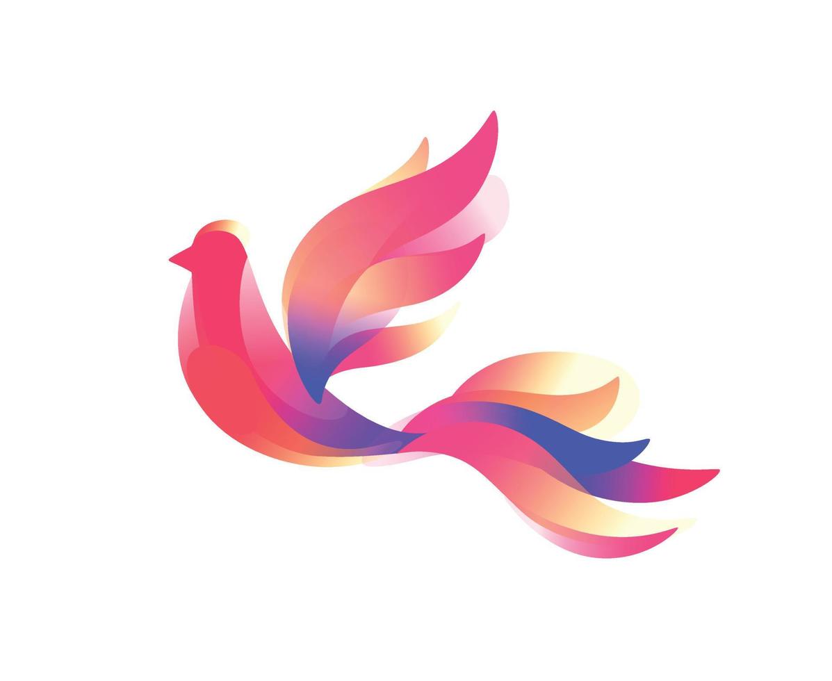 Logo of a bird. A fabulous bird. Vector image in a flat style on a white background. Pink birdie symbol of the company. Brand name, emblem for the store. Cosmetics, yoga studio. Feathered creature.