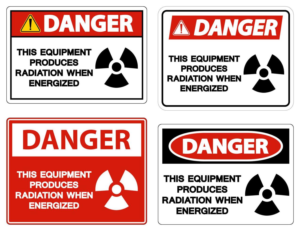 Danger This equipment produces radiation when energized Symbol Sign On White Background vector