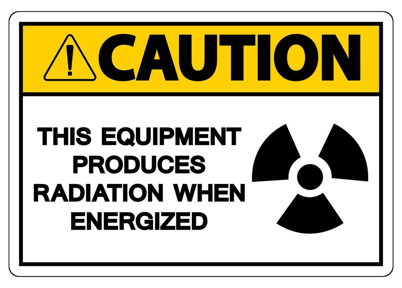 precaución, este equipo produce radiación cuando se activa el símbolo sobre fondo blanco vector