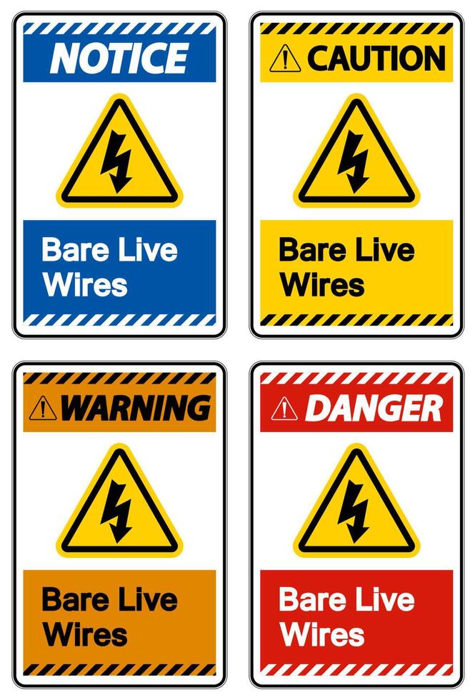 Señal de peligro de cables vivos desnudos sobre fondo blanco. vector