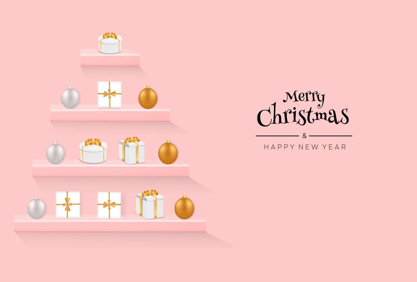 Banner Merry Christmas and new year greeting card on pink background vector