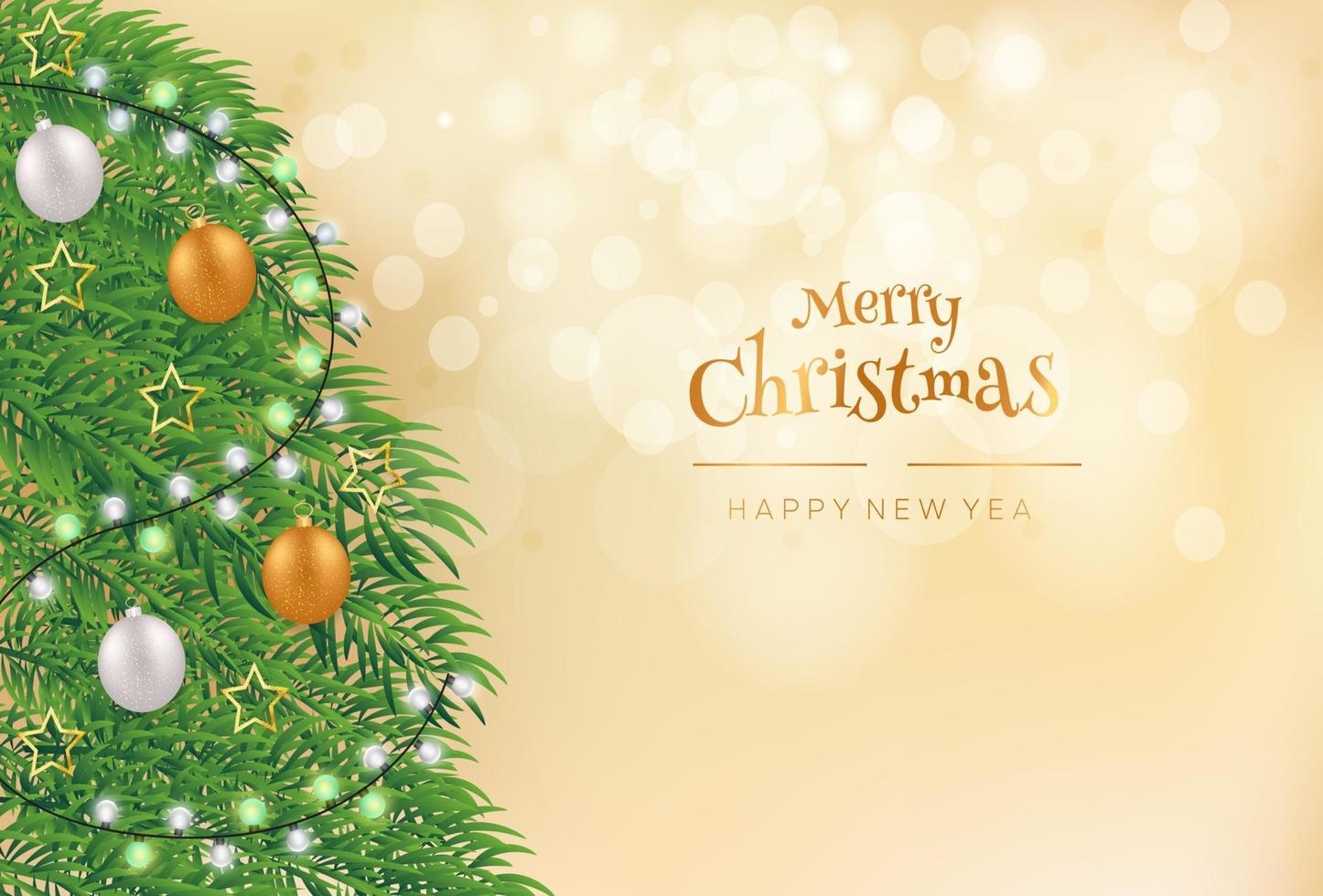 greeting card merry christmas and happy new year with bokeh background vector