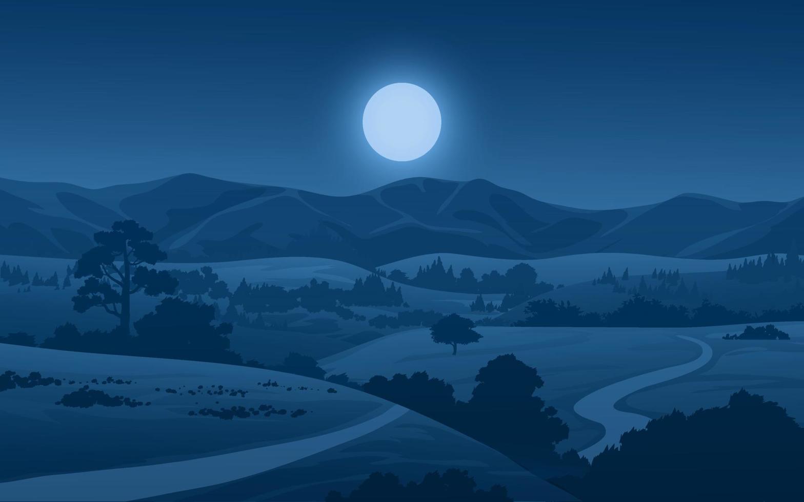 Countryside night scene landscape with full moon vector