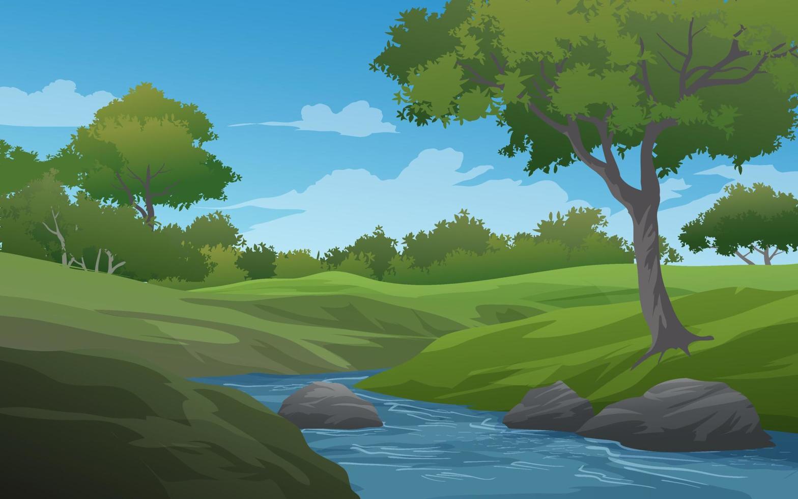 Landscape of forest and river in countryside vector