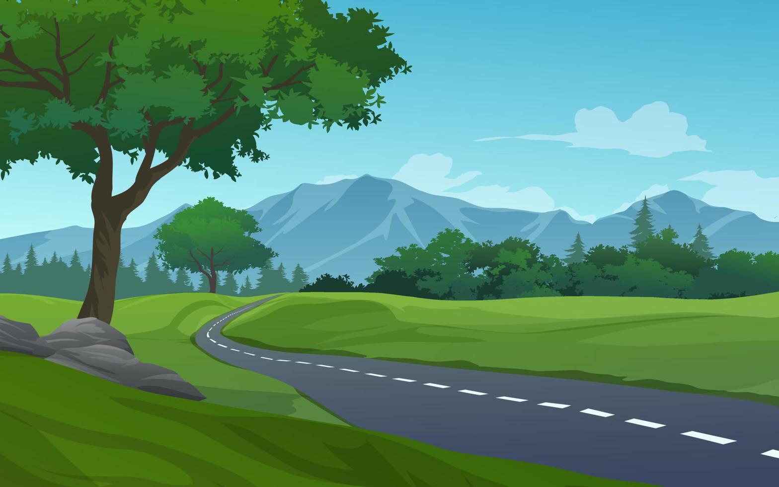 paisaje de bosque y montaña con carretera vector