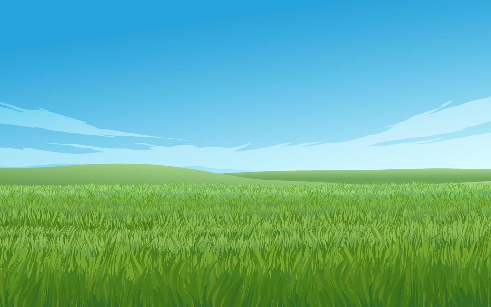 ilustración de paisaje de pastizales en un día soleado vector