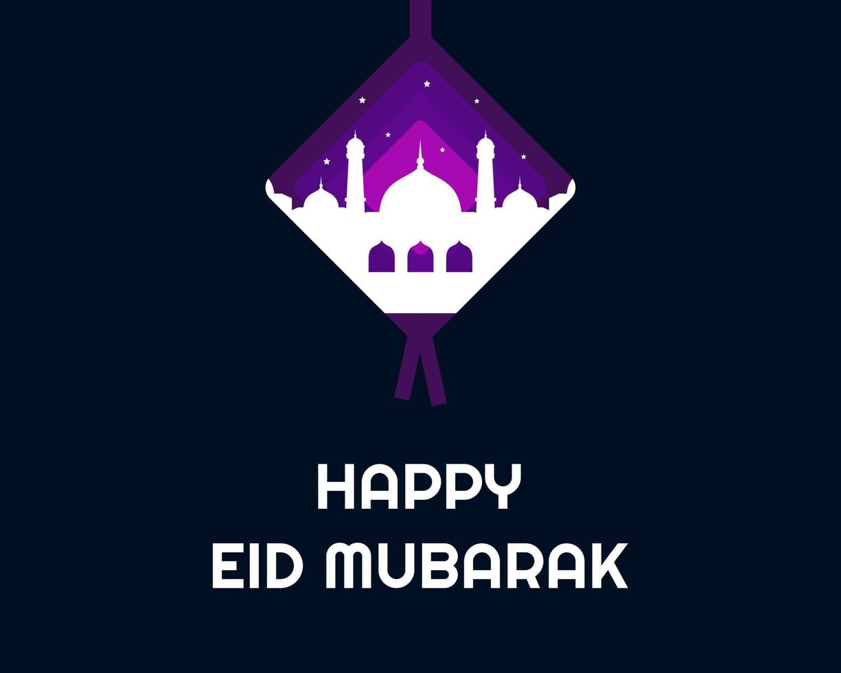 diseño islámico eid mubarak con mezquita y símbolo islámico, ideal para tarjetas de felicitación, afiches, pancartas y fondos vector