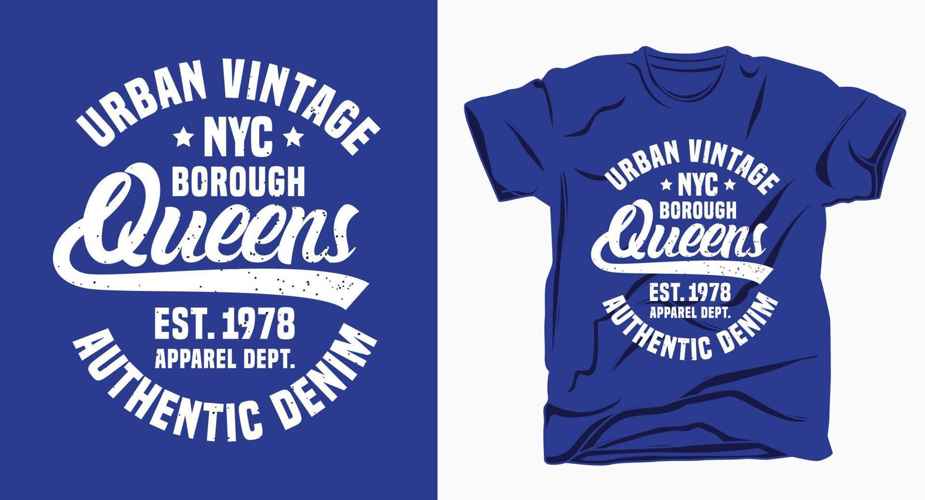 tipografía de reinas del distrito de la ciudad de nueva york para el diseño de camisetas vector