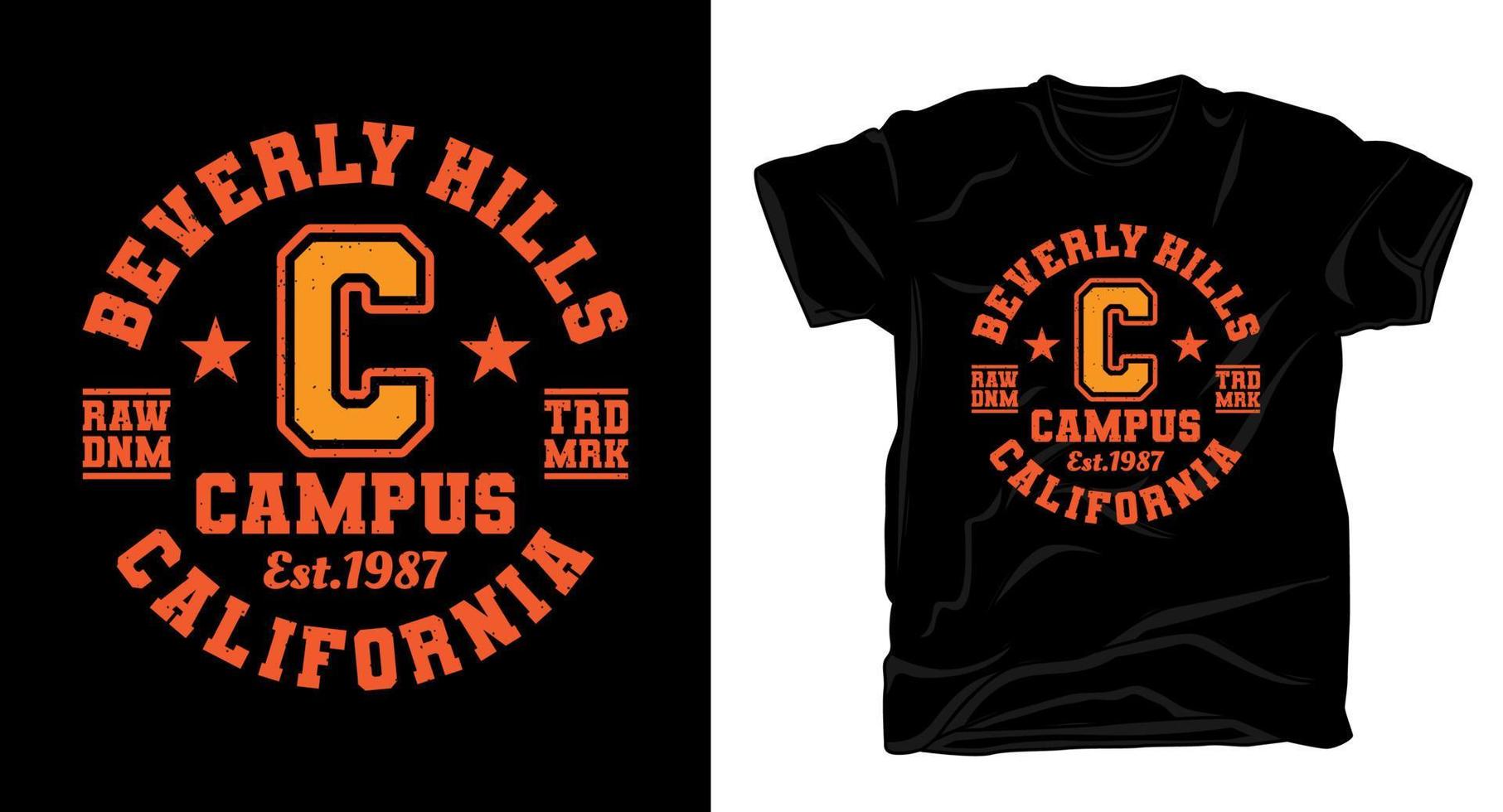 diseño de camiseta de tipografía del equipo universitario del campus de beverly hills vector