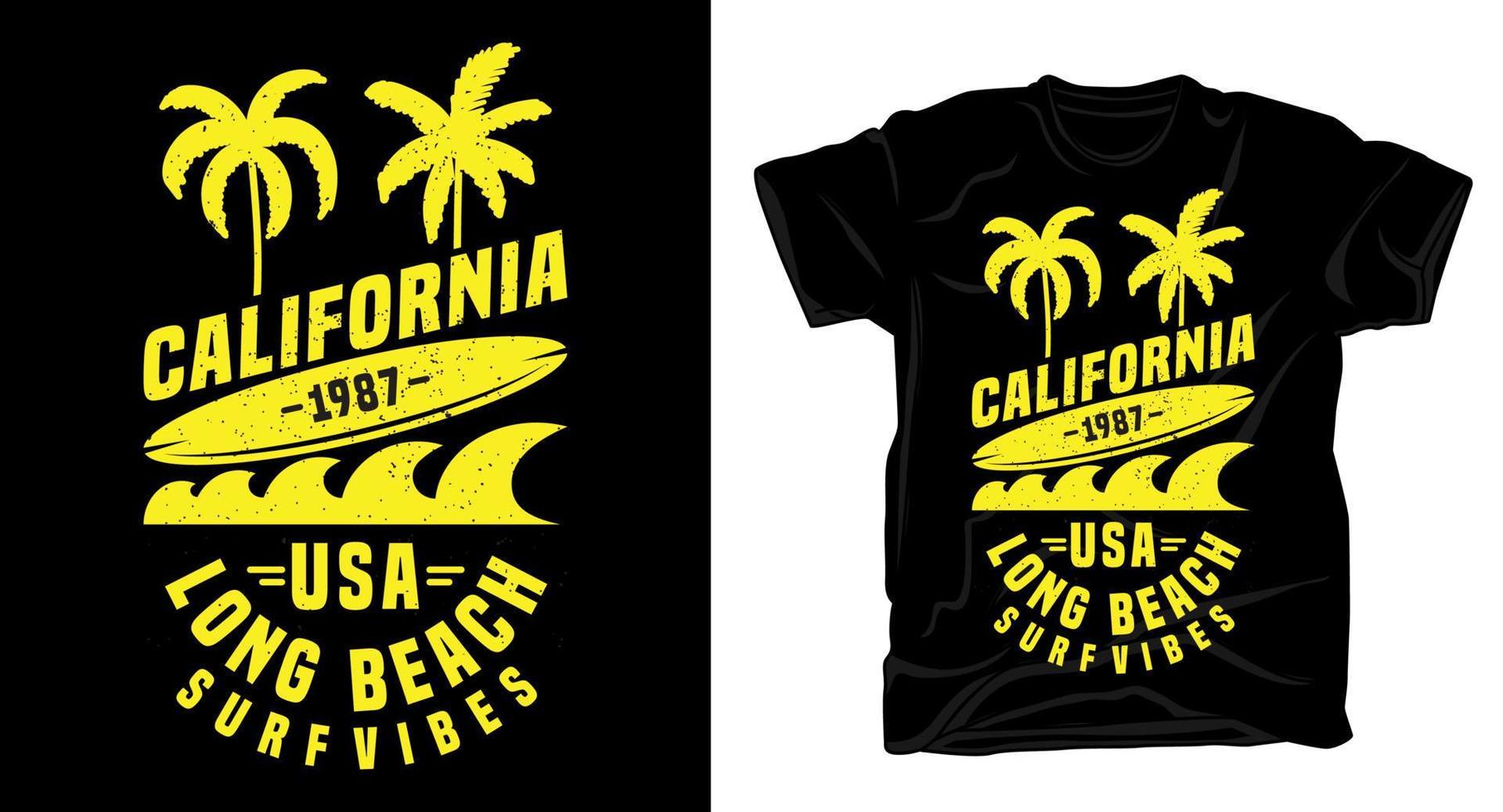 diseño de tipografía de vibraciones de surf de long beach de california para camiseta vector