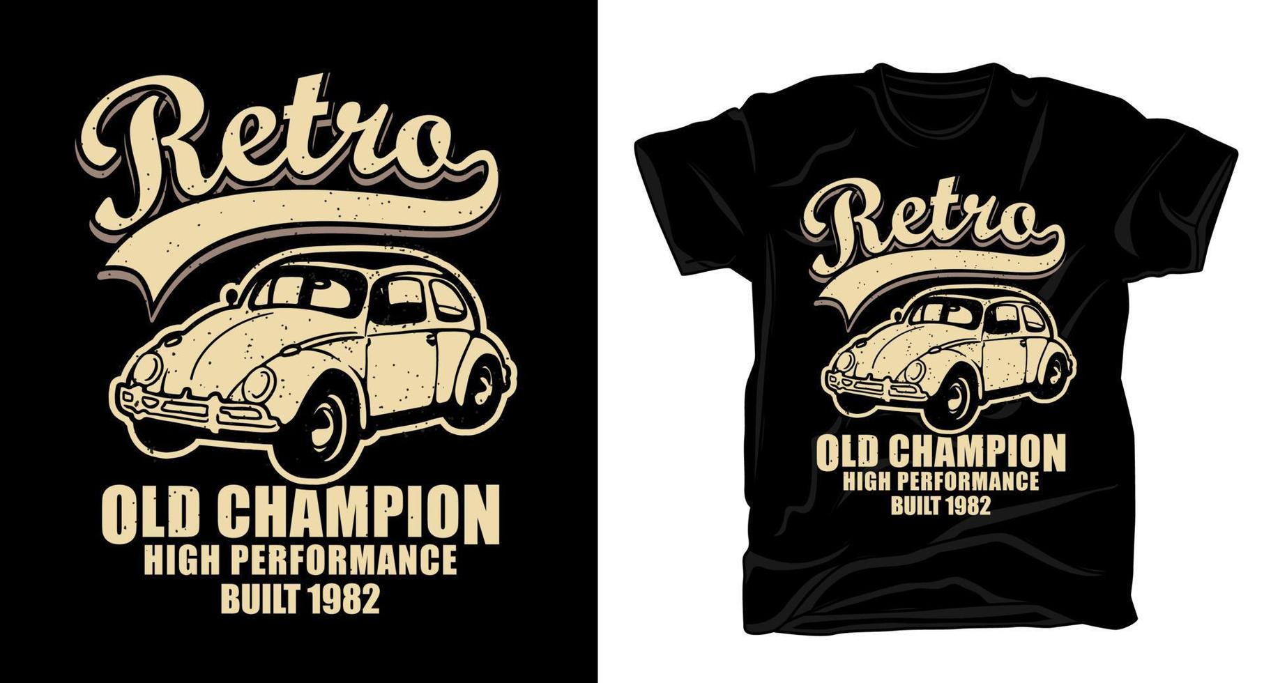 tipografía retro de campeón antiguo con camiseta de coche clásico vector