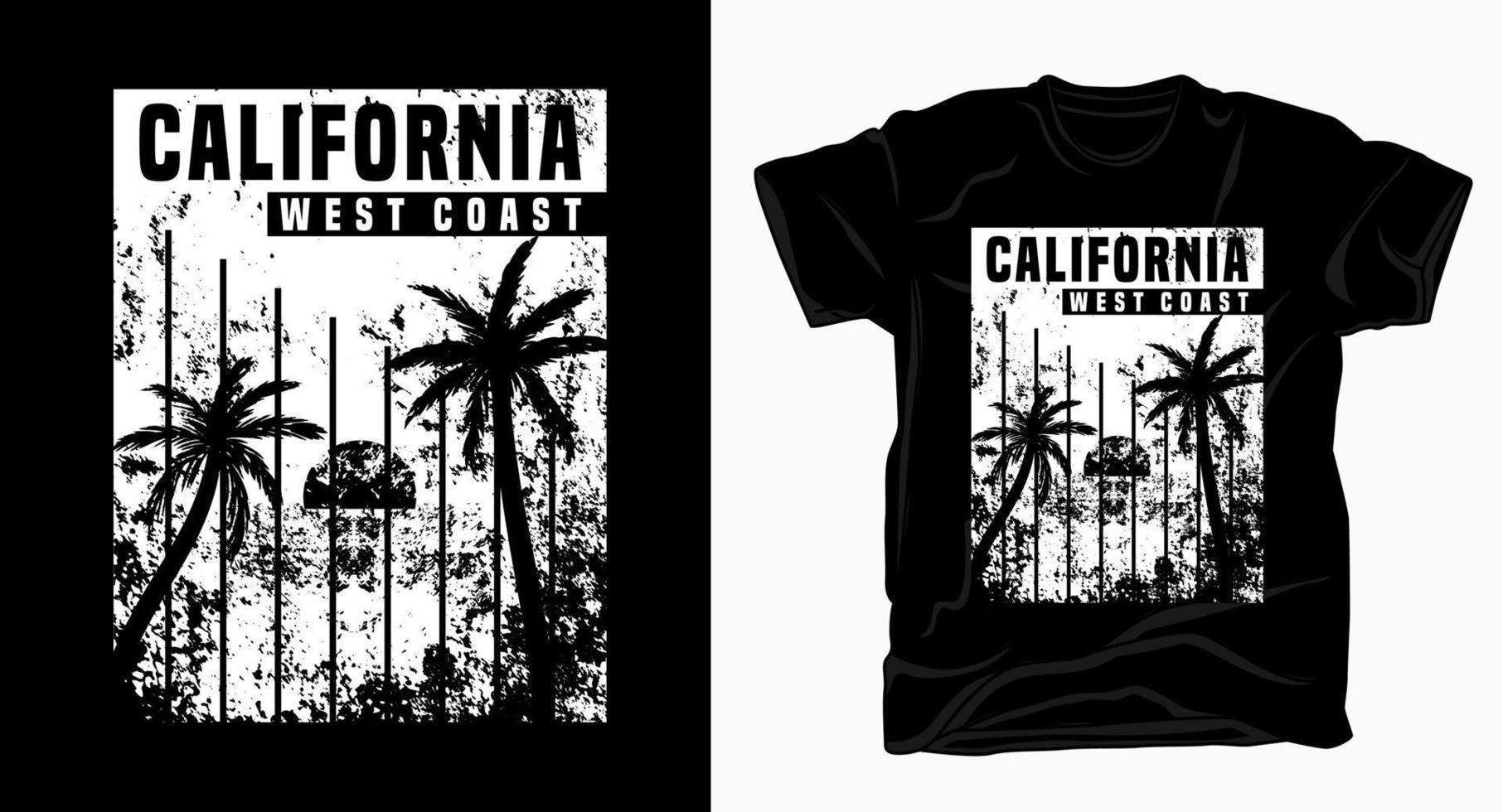 camiseta de textura en blanco y negro de la tipografía de la costa oeste de california vector