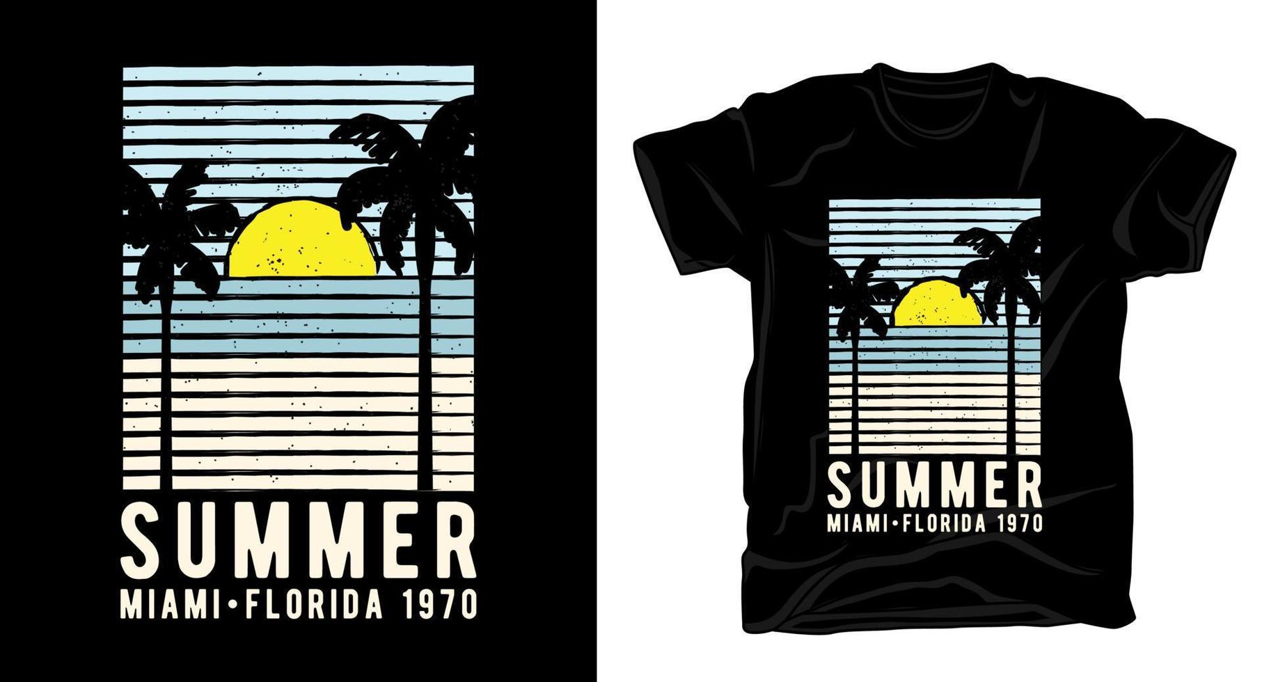 Summer miami florida typography with palm trees and sun t-shirt design vector