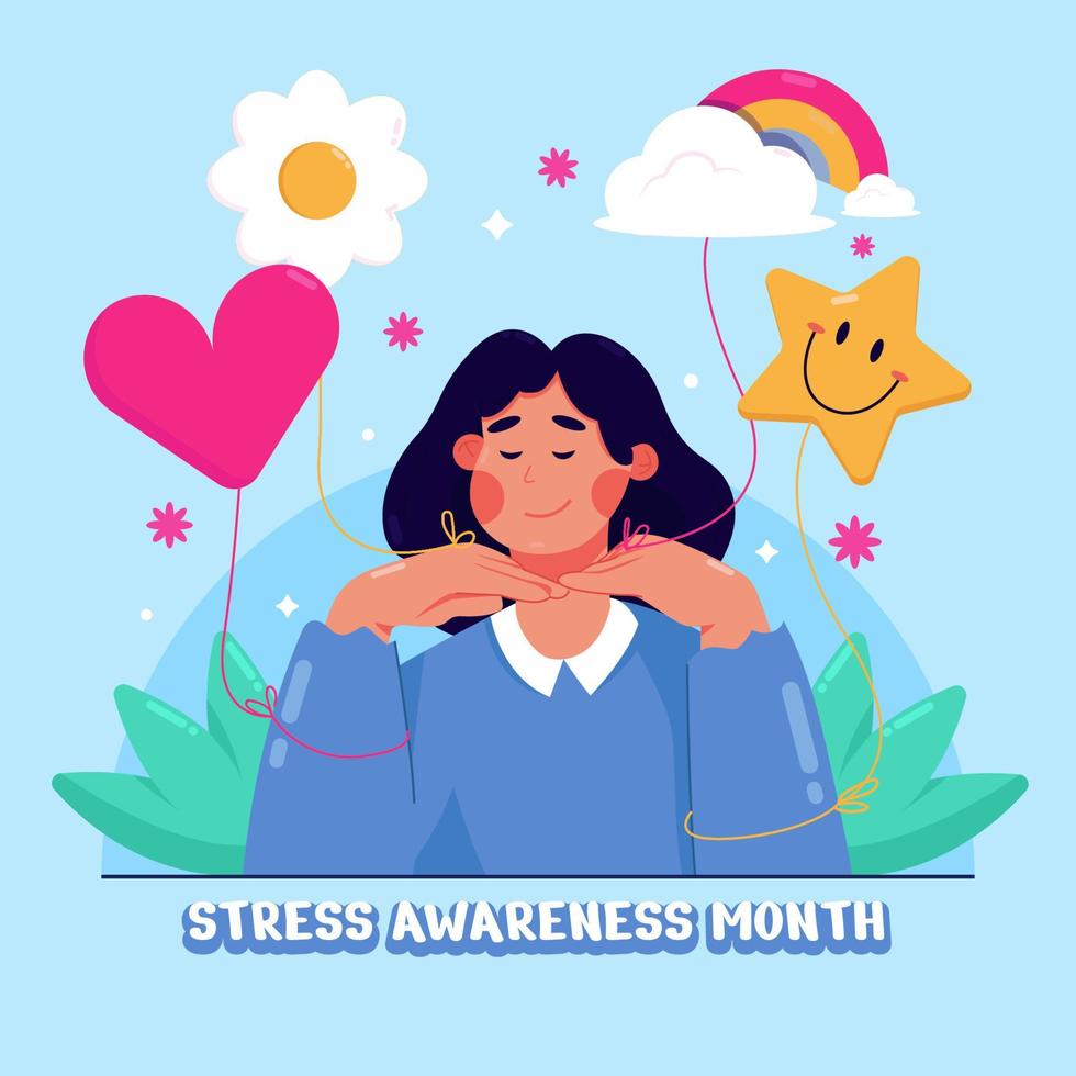 Happiness Surrounding Woman in Stress Awareness Month vector