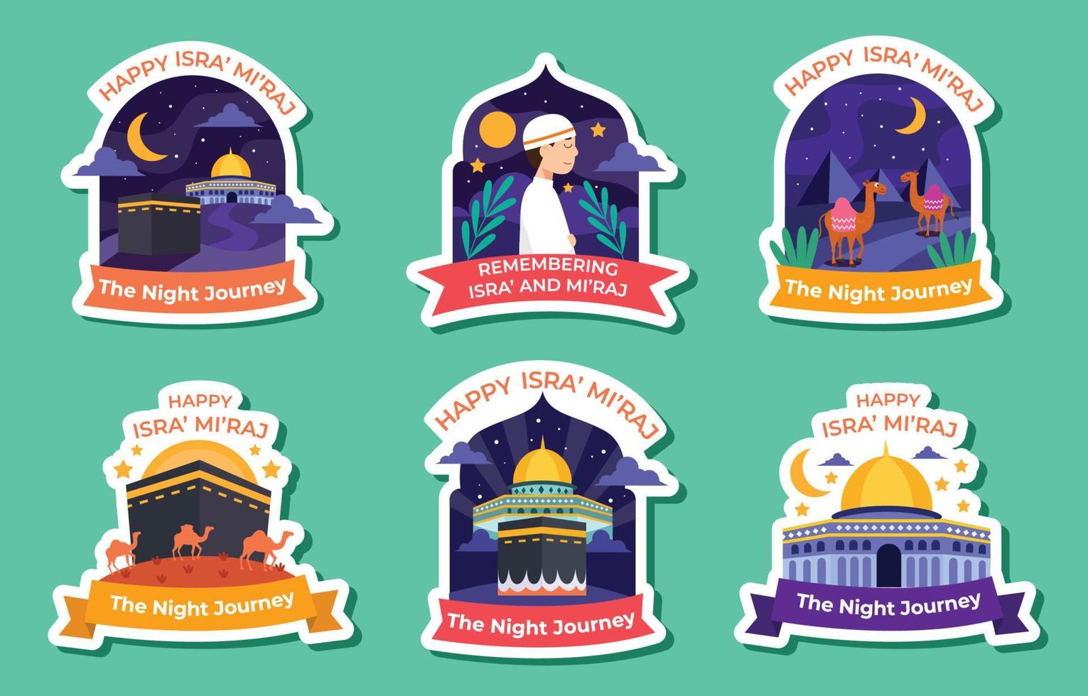 Al-isra' Wal Mi'raj The Night Journey Sticker Set vector