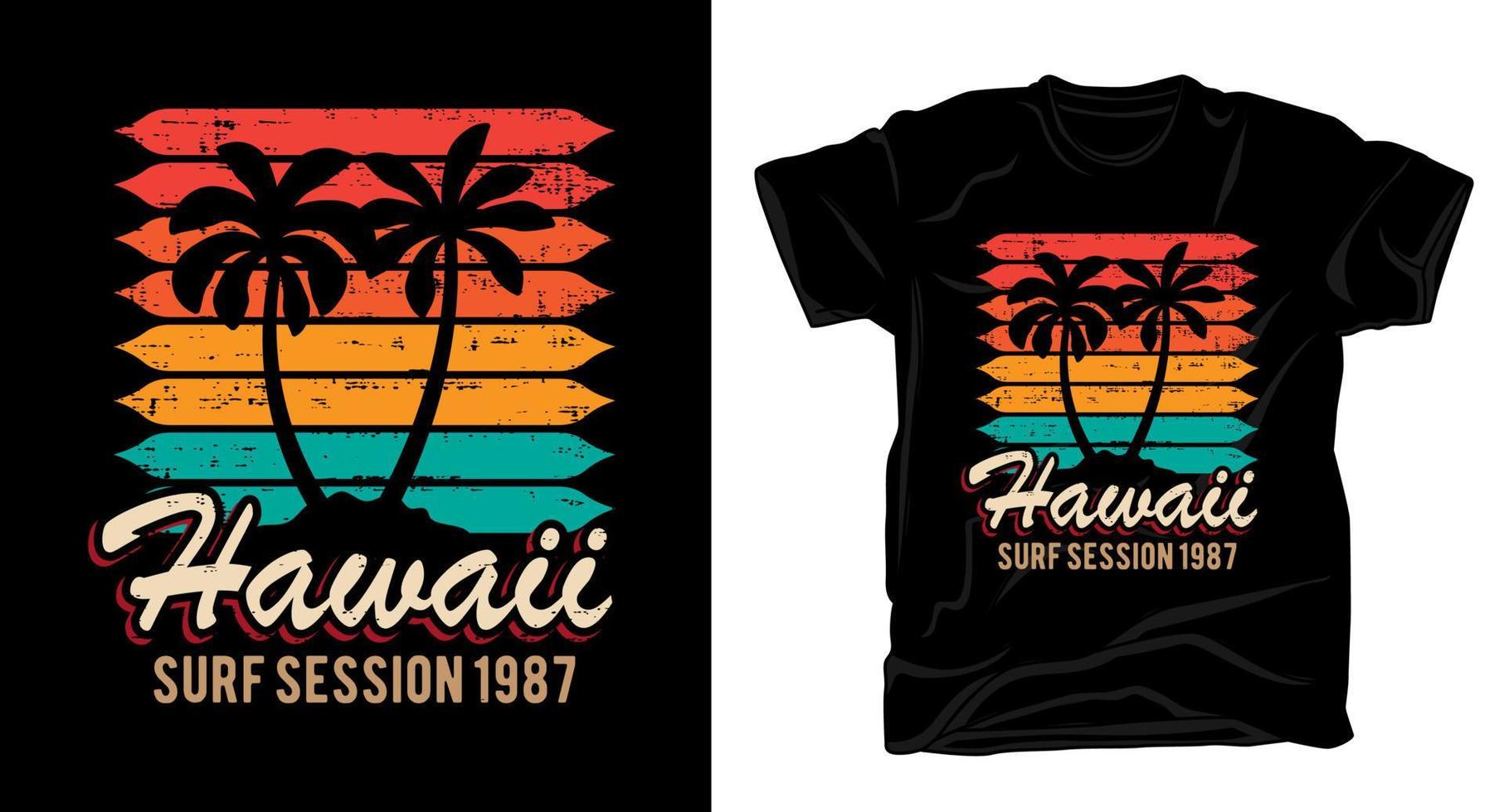 tipografía de sesión de surf hawaii con diseño de camiseta de palmeras vector