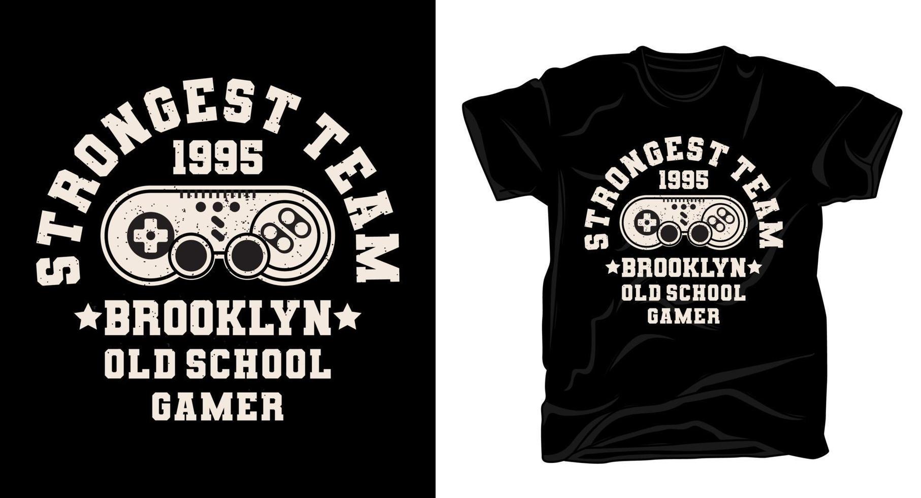 Strongest team typography with game controller t-shirt design vector