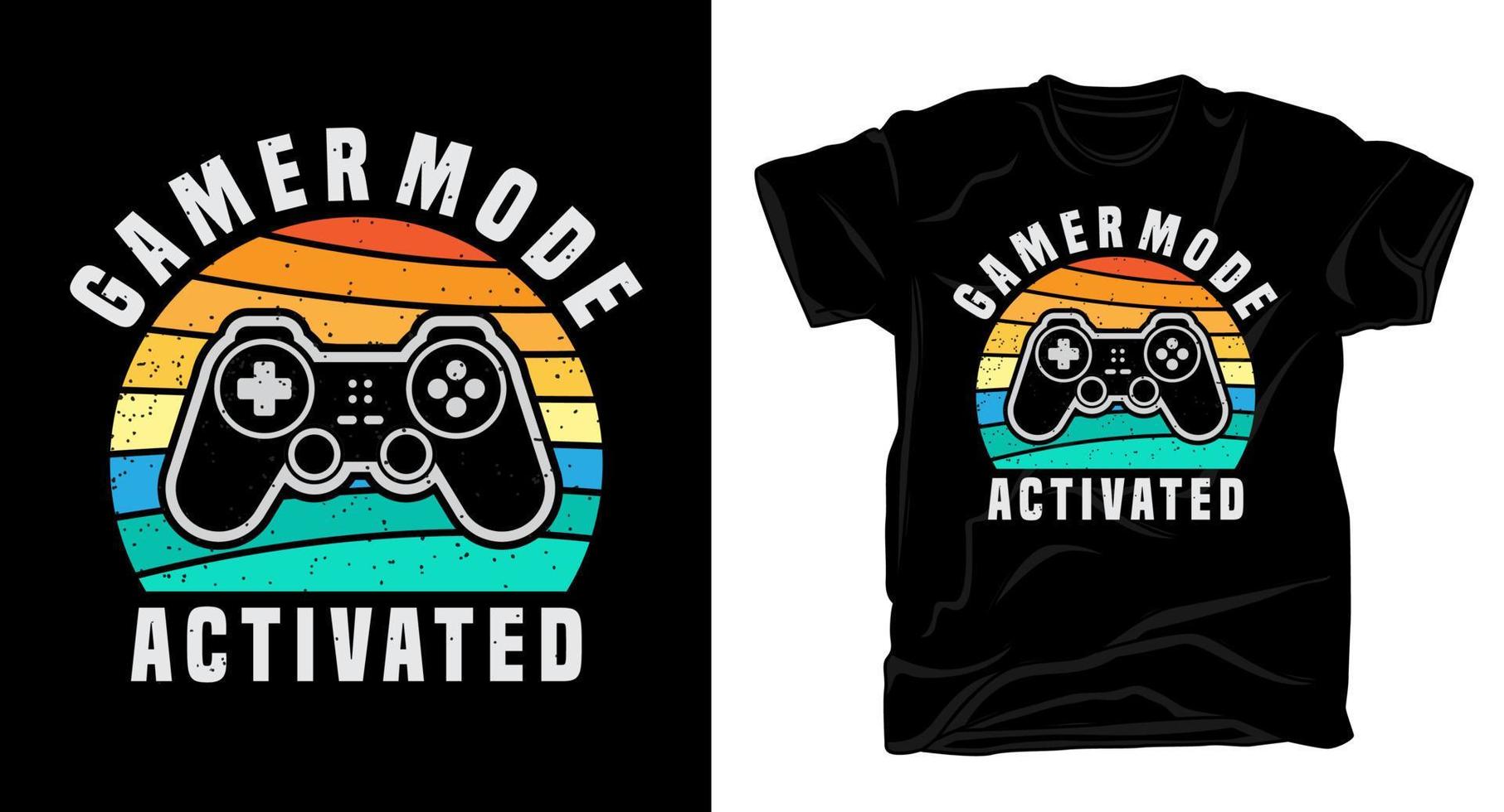 Gamer mode activated typography with controller t-shirt design vector