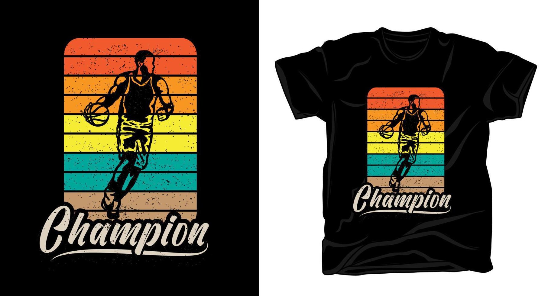 Champion typography with basketball player vintage t-shirt design vector