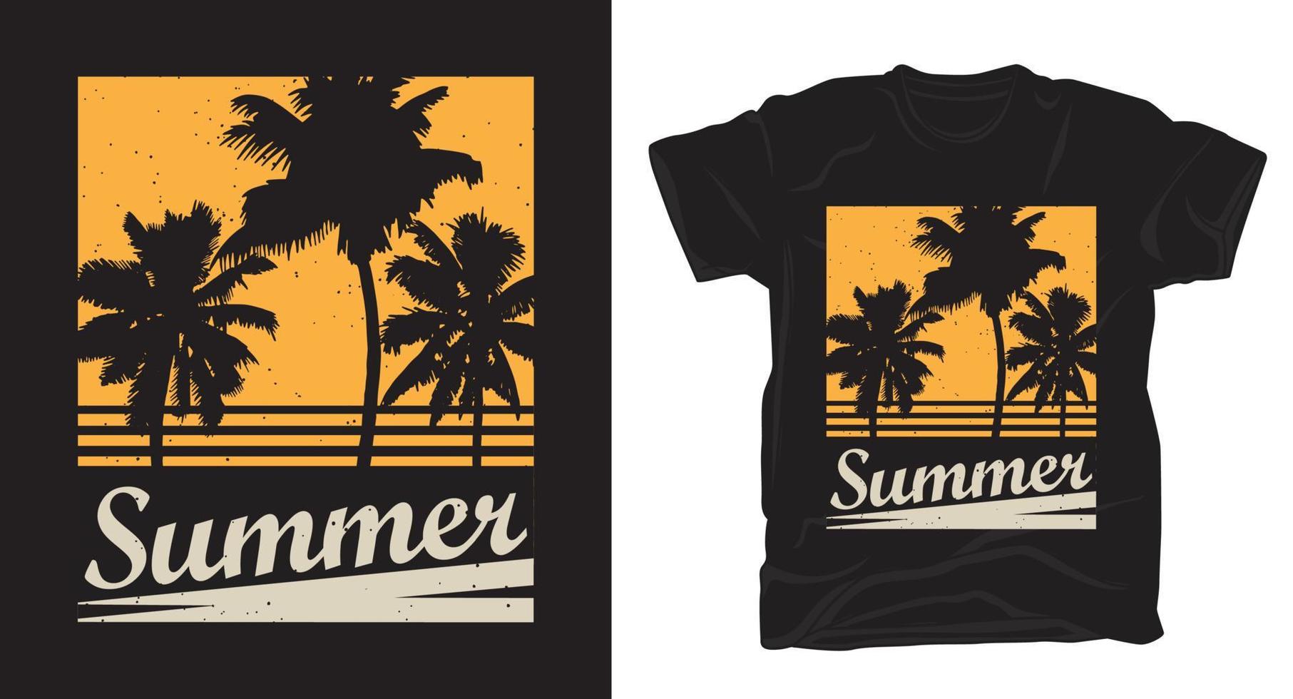 tipografía de verano con diseño de camiseta de palmeras vector