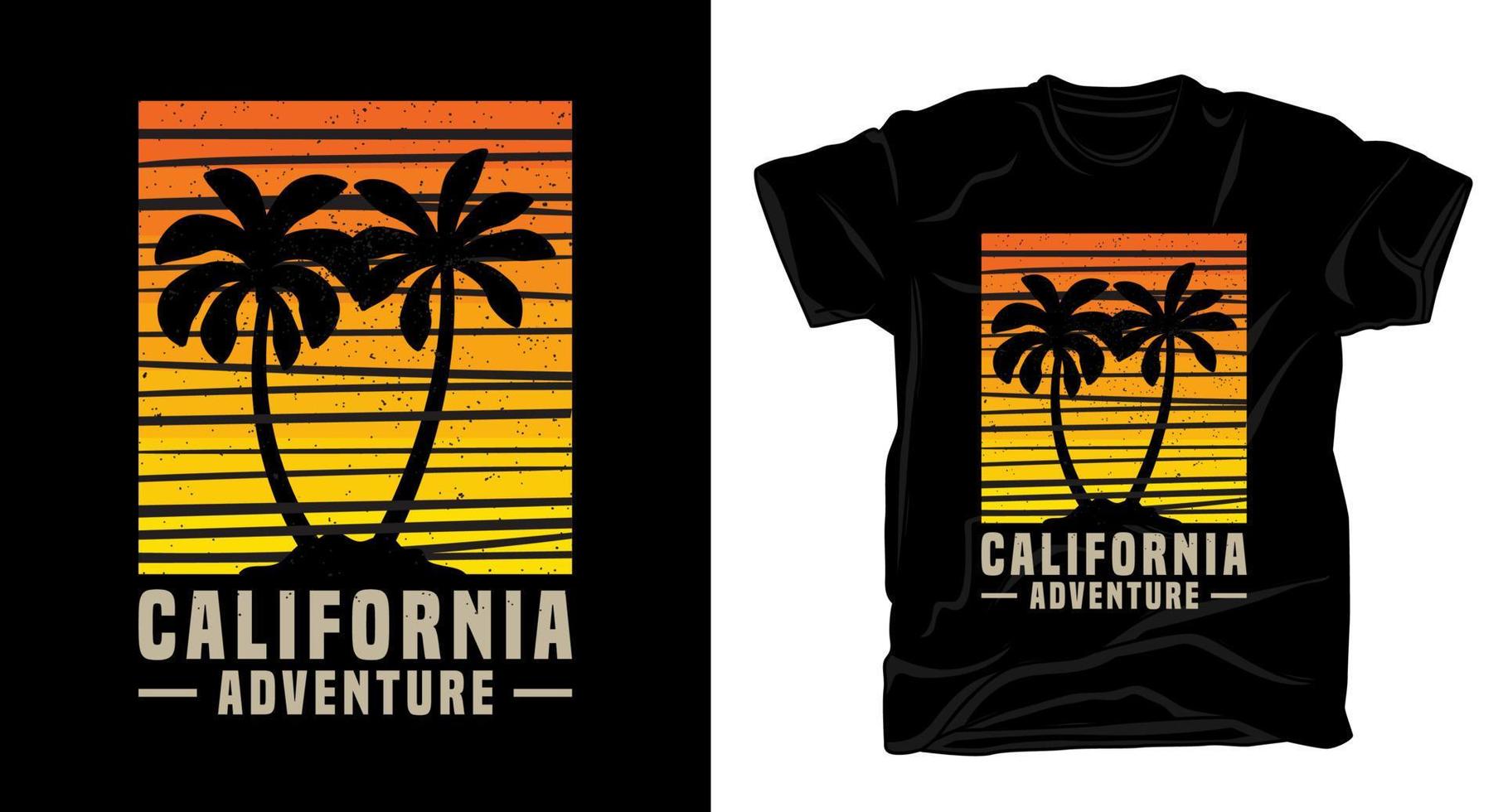 tipografía de aventura de california con diseño de camiseta de palmeras vector