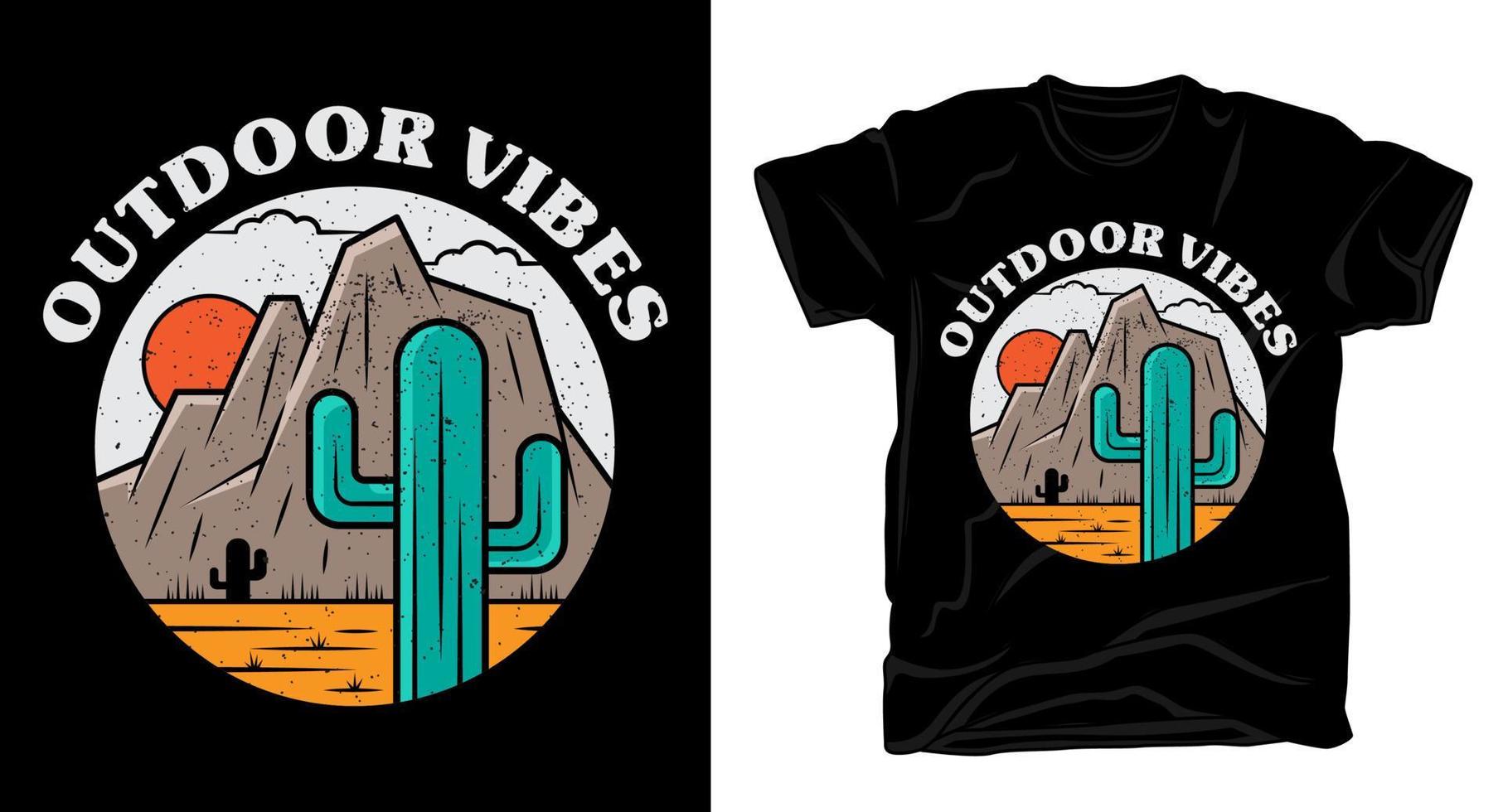 tipografía de vibraciones al aire libre con camiseta de cactus y desierto vector