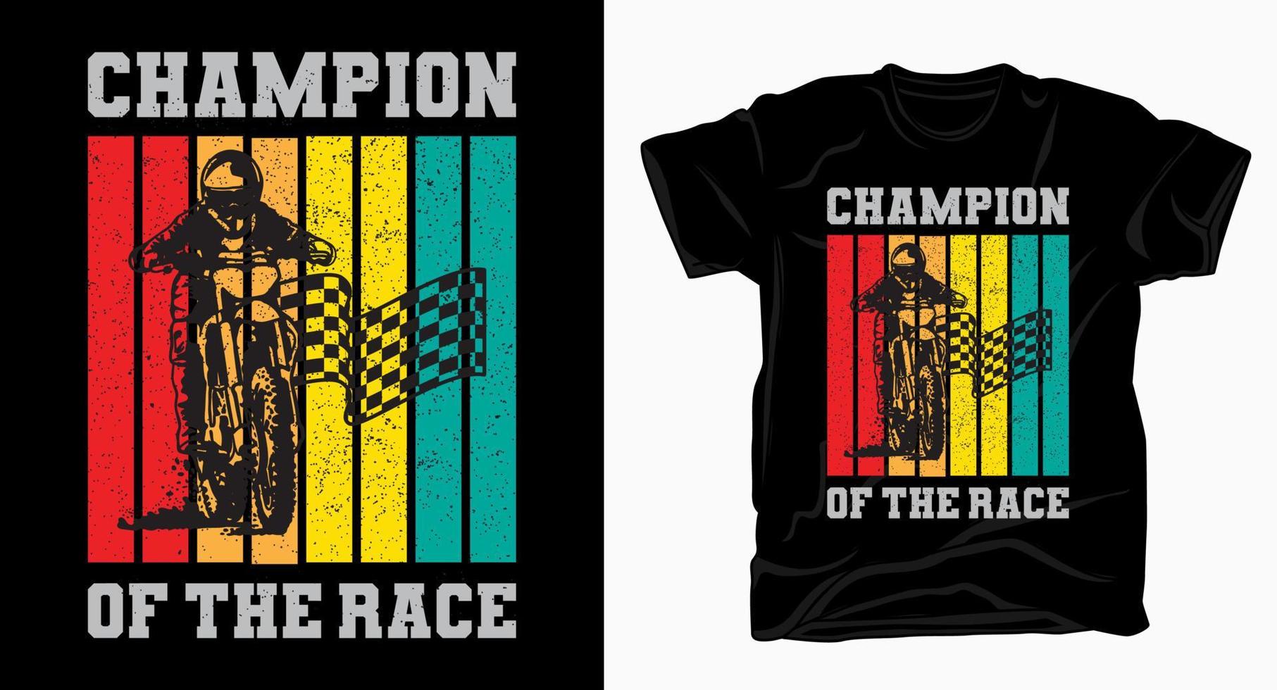 Champion of the race typography with motocross rider vintage t shirt vector