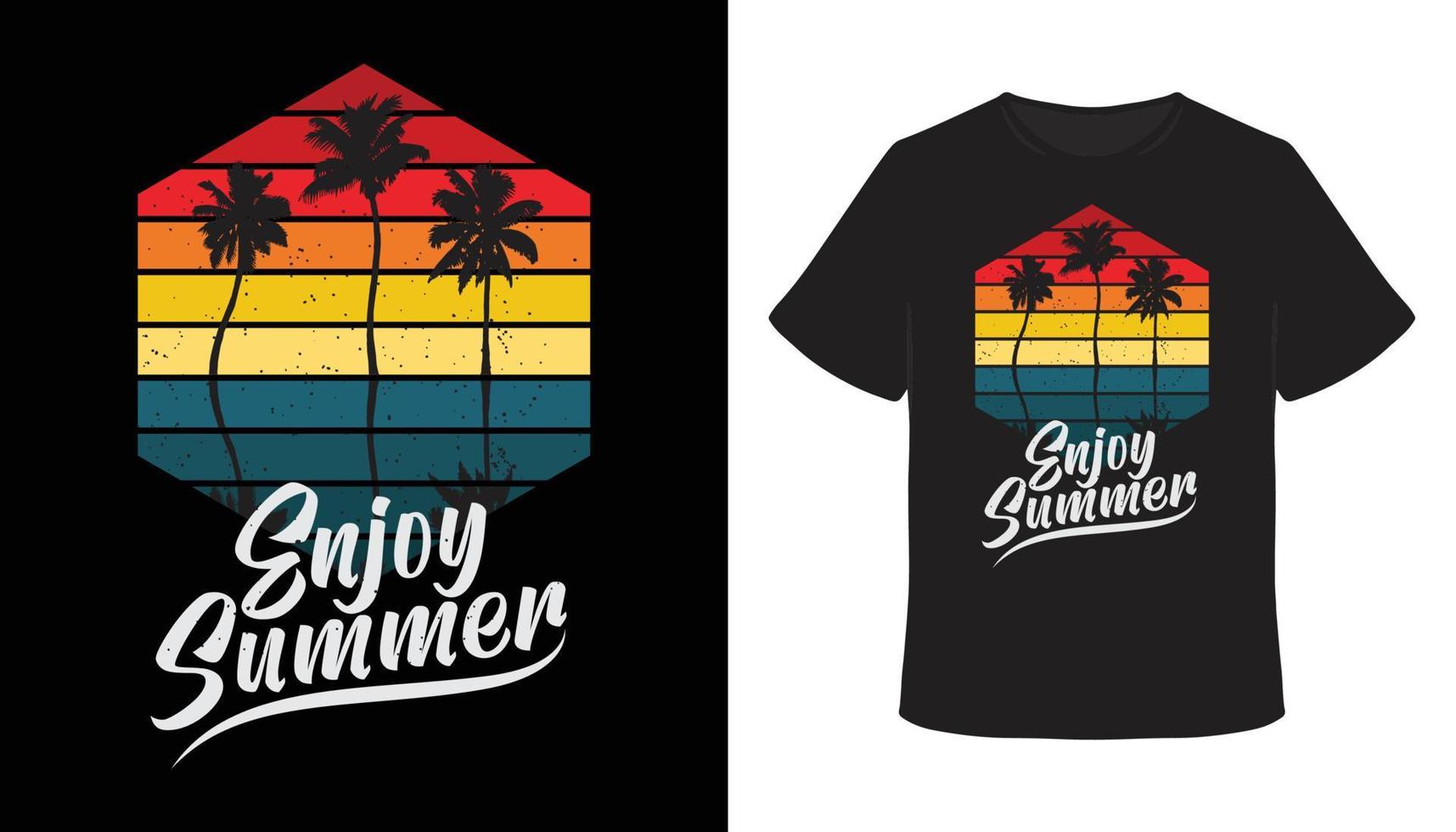 Enjoy summer typography with palms silhouette vintage retro t-shirt design vector