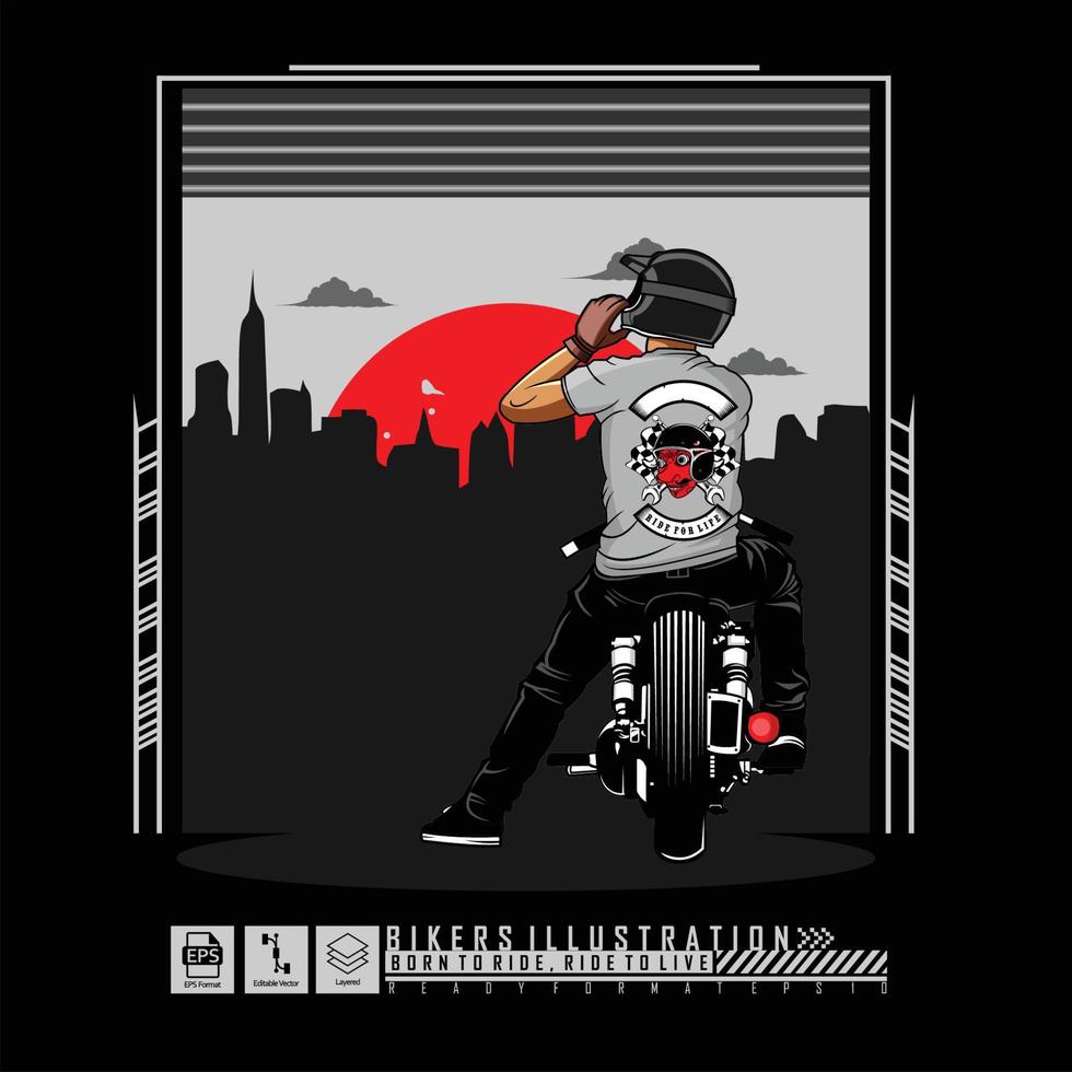 BIKERS ILLUSTRATION WITH A BLACK BACKGROUND.eps vector