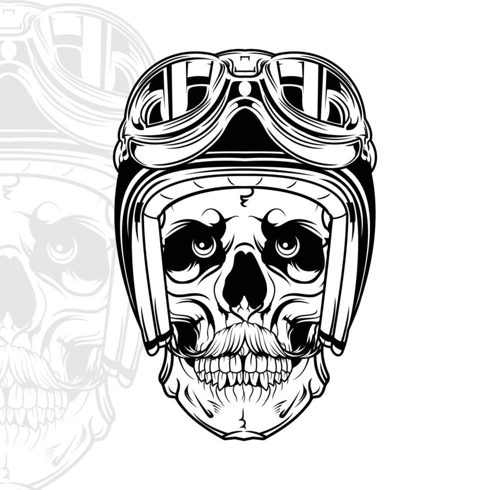 Ilustración de motociclistas de calavera en blanco y negro.eps vector